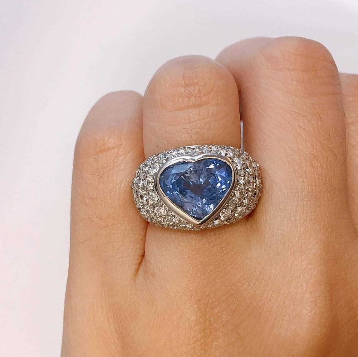 Modern Approx 7.65 Carat Heart Sapphire Diamond Ring
