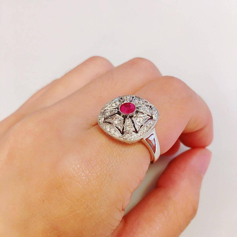 Art Deco Emilio Jewelry Ruby Diamond Ring