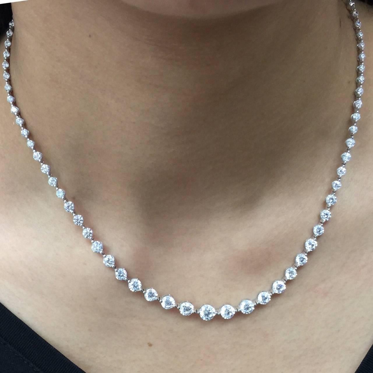 Approx total weight: 11.00cts
Diamond Color: E-F
Diamond Clarity: Vs 
Cut: Excellent 
Do you want to see the diamonds without any metal? Emilio! has created our unique trademark designed necklace as if the diamonds are floating. There is no metal