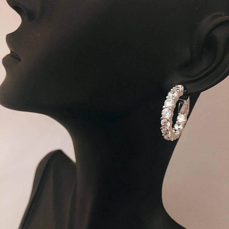 Modern Emilio Jewelry Diamond Gold Platinum Hoop Earrings