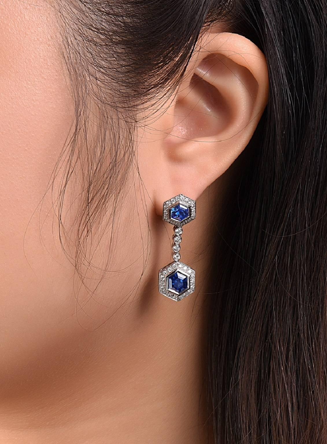 Modern Emilio Jewelry Sapphire Diamond Earrings