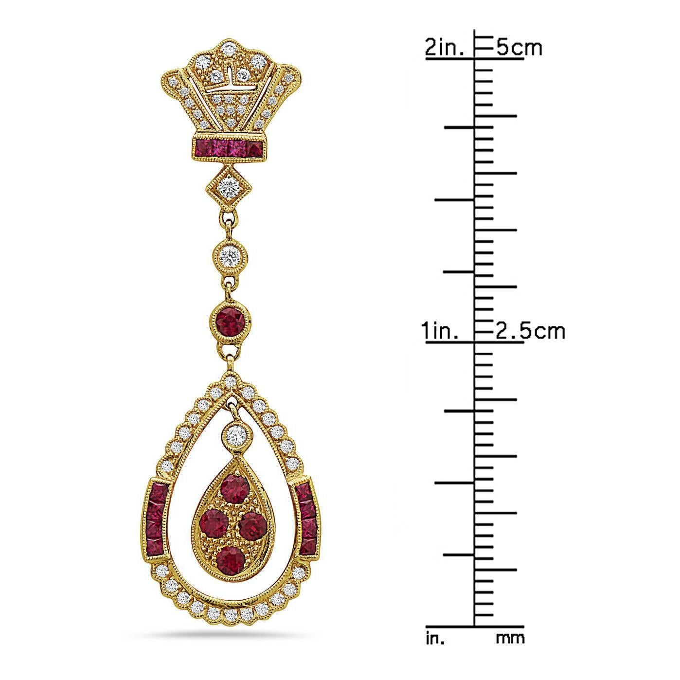 Modern Emilio Jewelry 18 Karat Yellow Gold Ruby Diamond Earrings