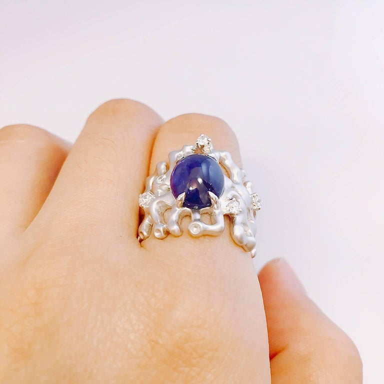 Emilio Jewelry Star Sapphire 5.21 Carat Diamond Ring For Sale at 1stDibs