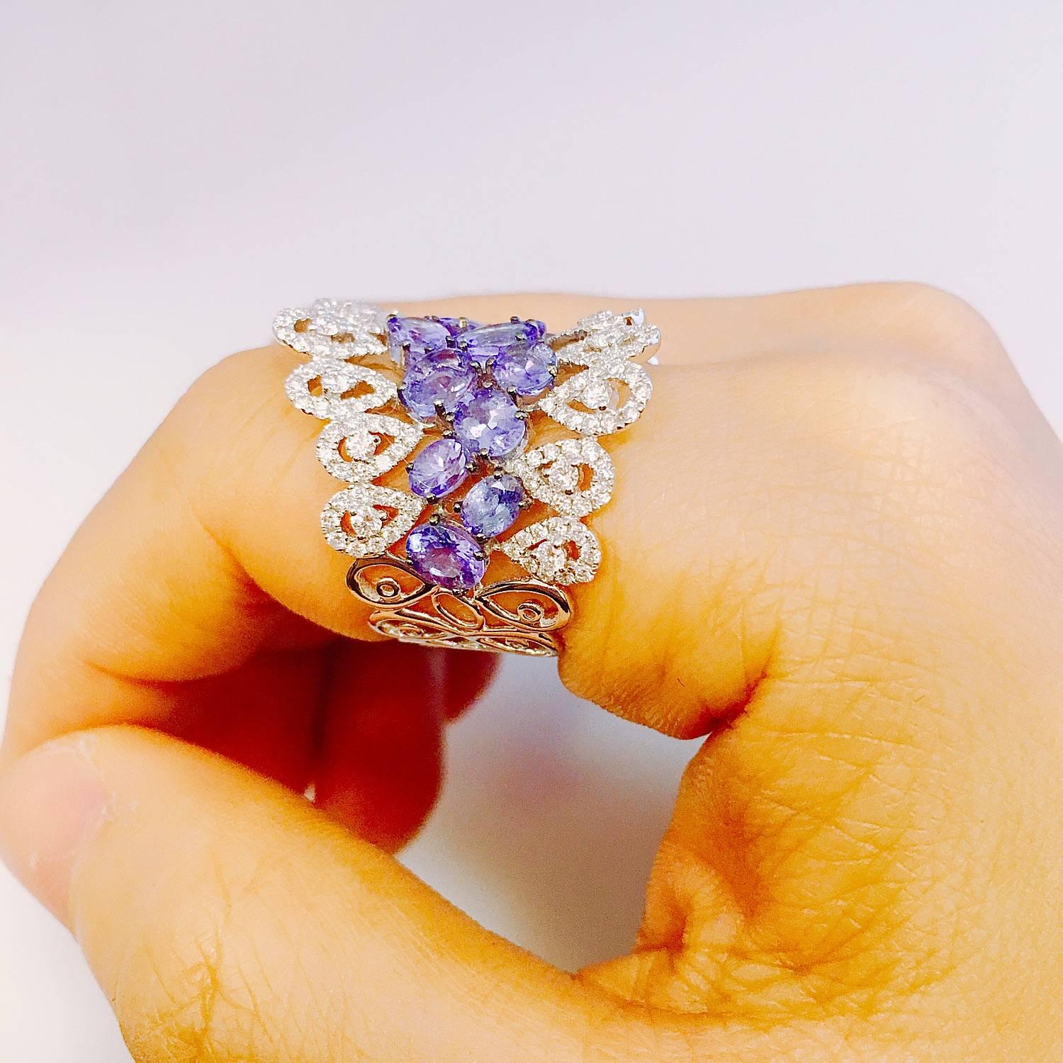 Emilio Jewelry Gorgeous Wide Tanzanite Diamond Ring In New Condition In New York, NY