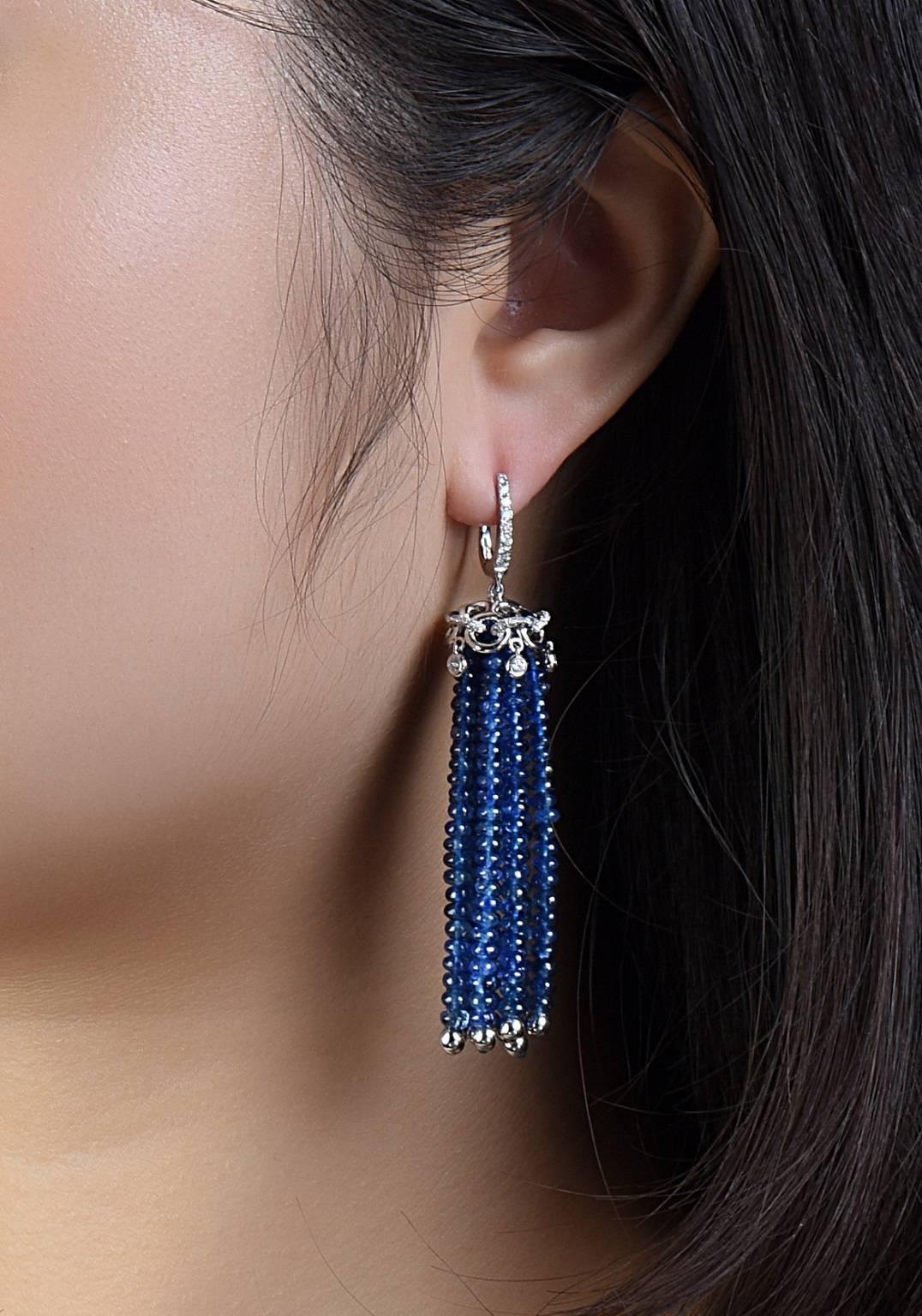 Modern Diamond Sapphire Drop Earrings