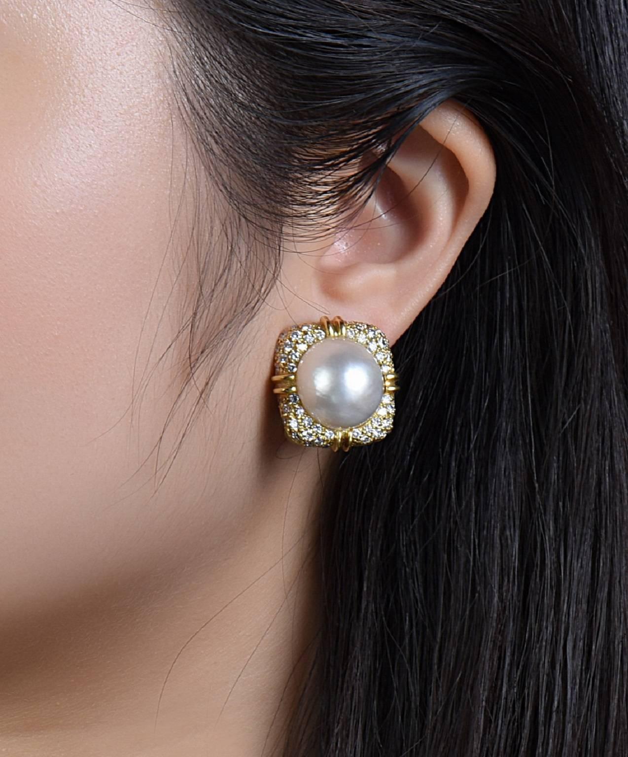 Modern Emilio Jewelry Handmade Pearl Diamond Earrings