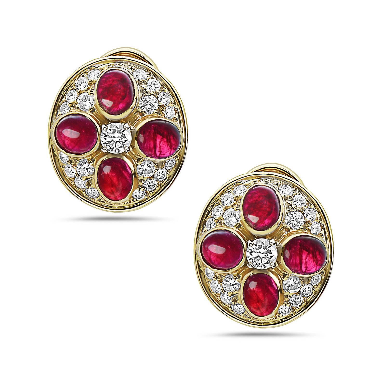 Emilio Jewelry Ruby Diamond Earring Pin Set In New Condition In New York, NY