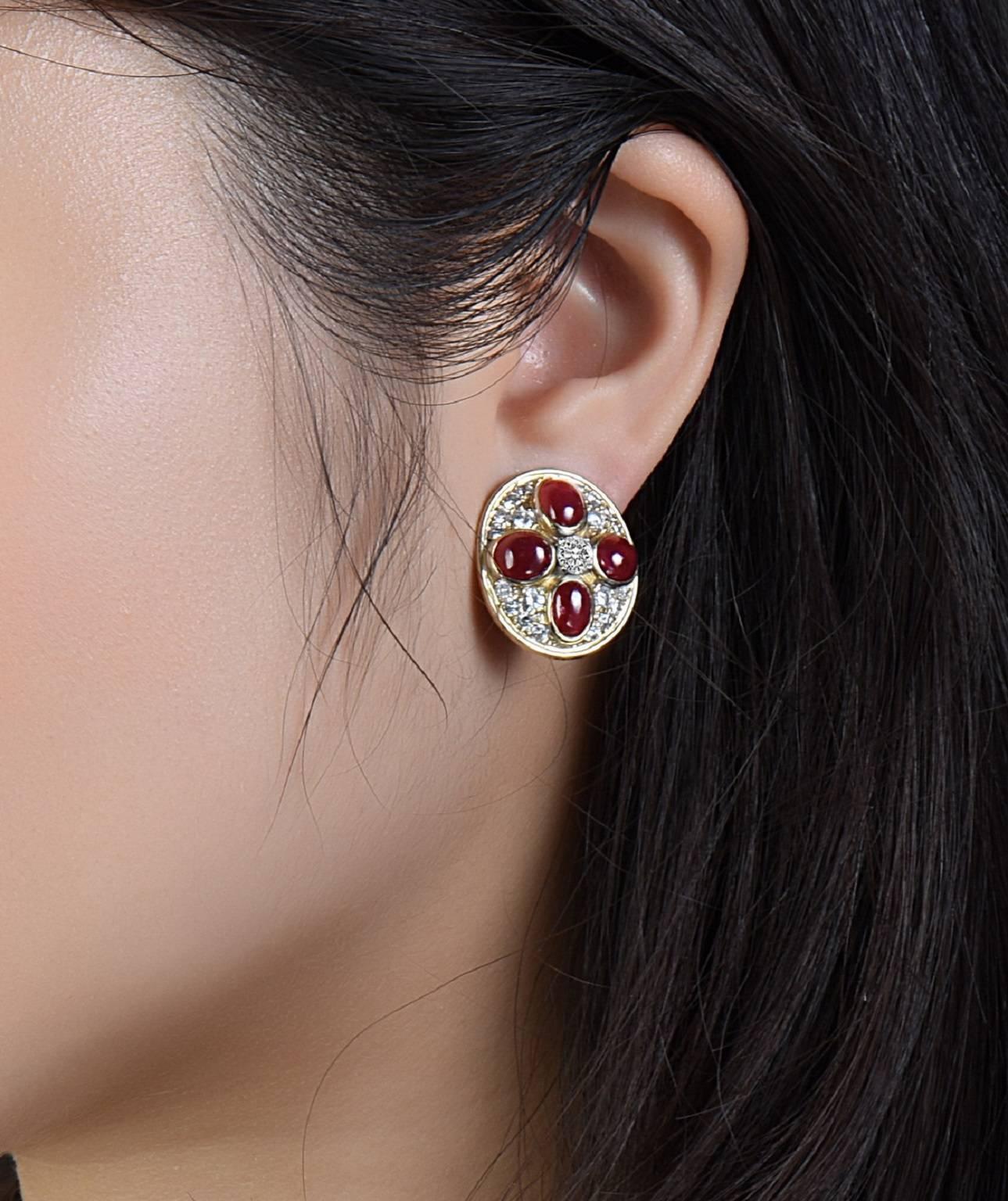 Emilio Jewelry Ruby Diamond Earring Pin Set 2