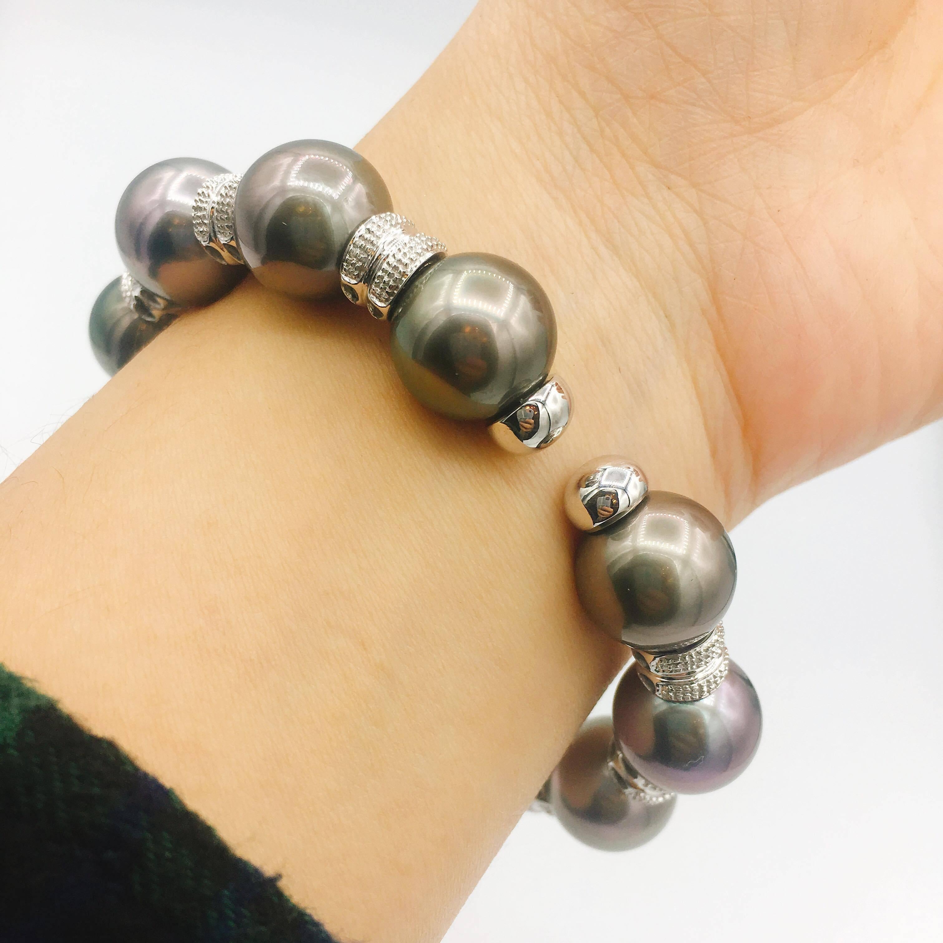 Modern Extraordinary Tahitian Pearl Diamond Cuff