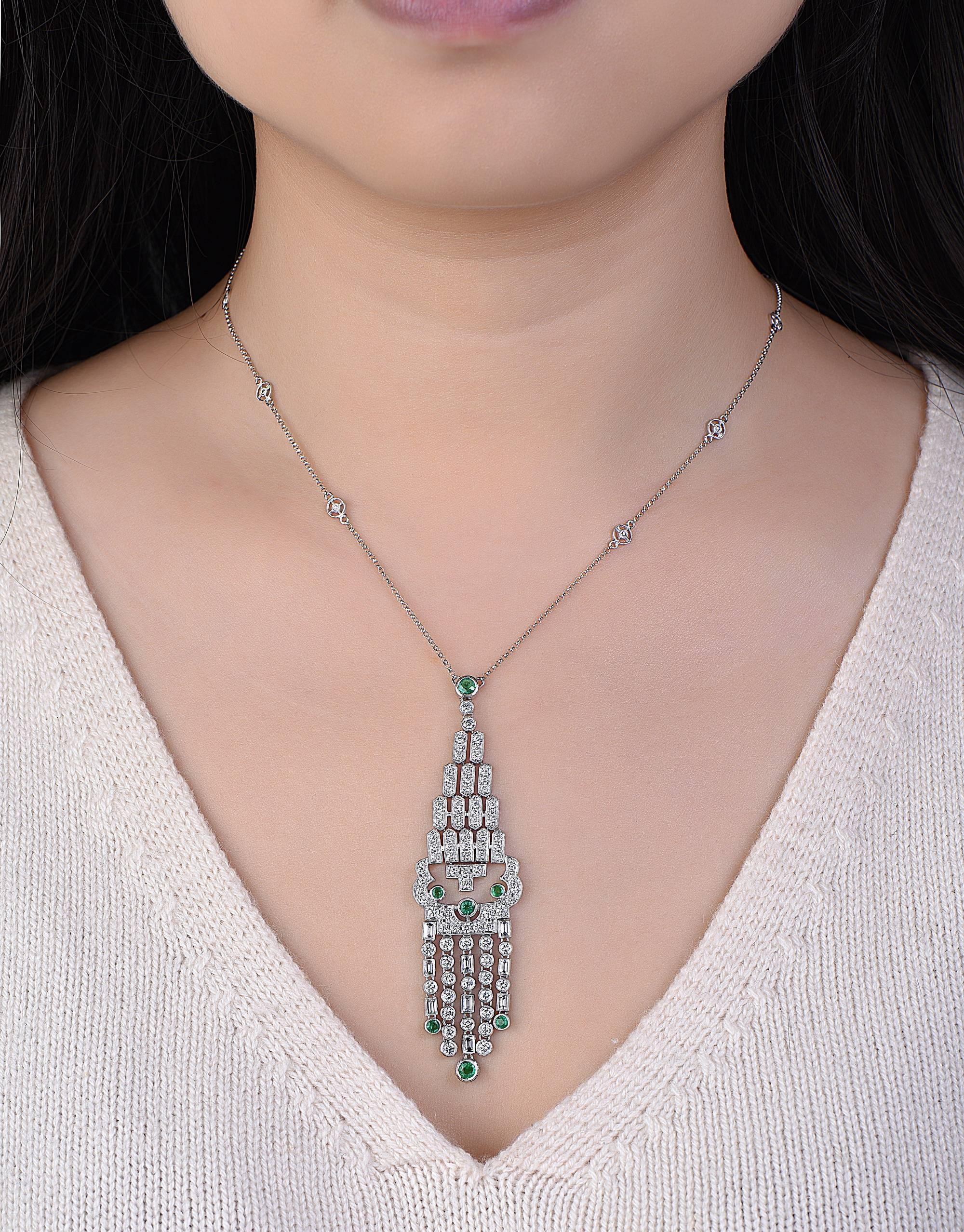 Modern Emilio Jewelry Emerald Diamond Necklace