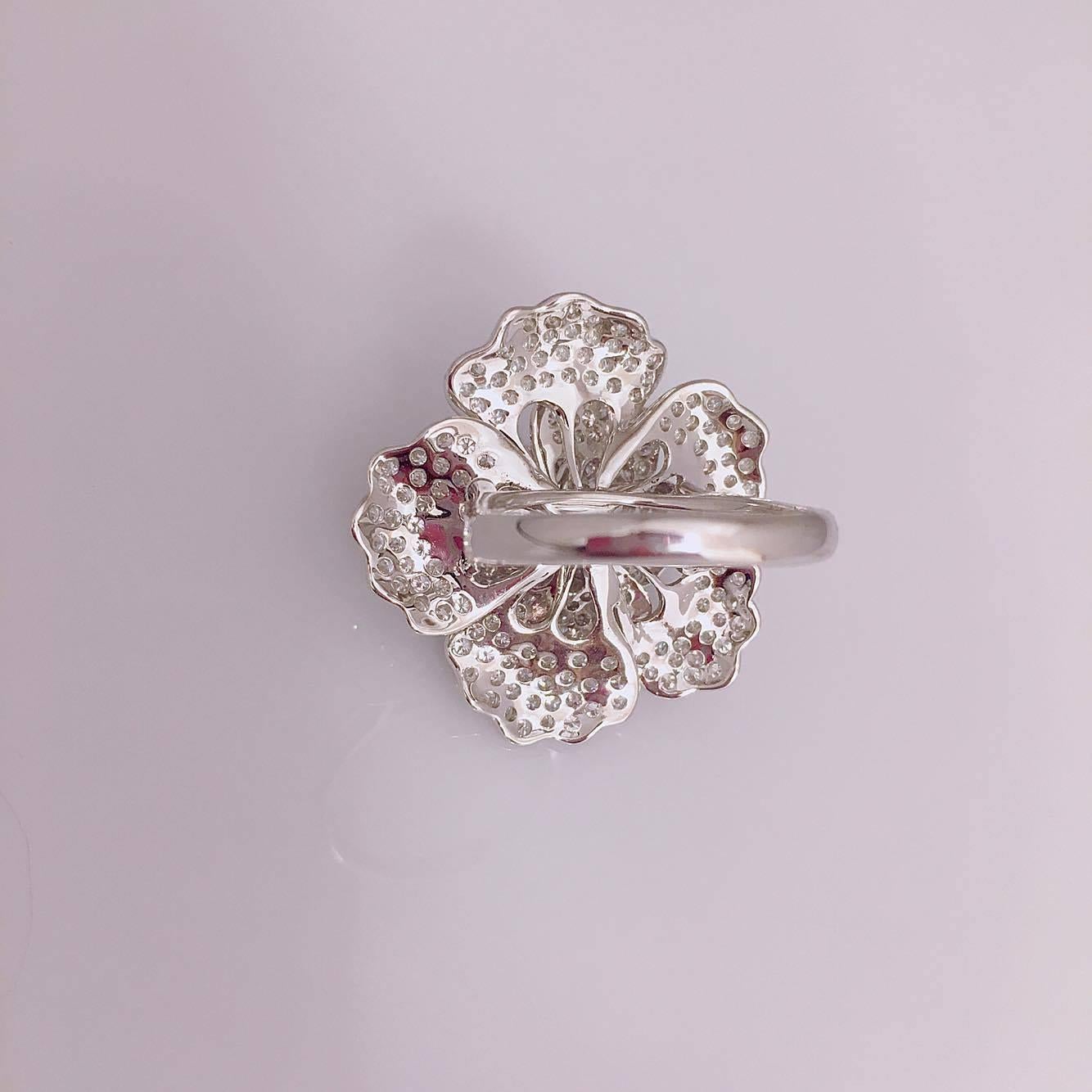 Contemporary Emilio Jewelry Handmade Micro Pave Diamond Flower Ring