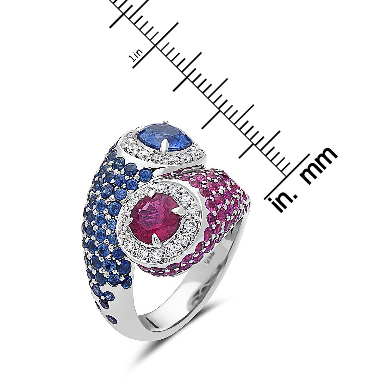 Modern Emilio Jewelry Gorgeous American Pride Sapphire Ruby Diamond Ring