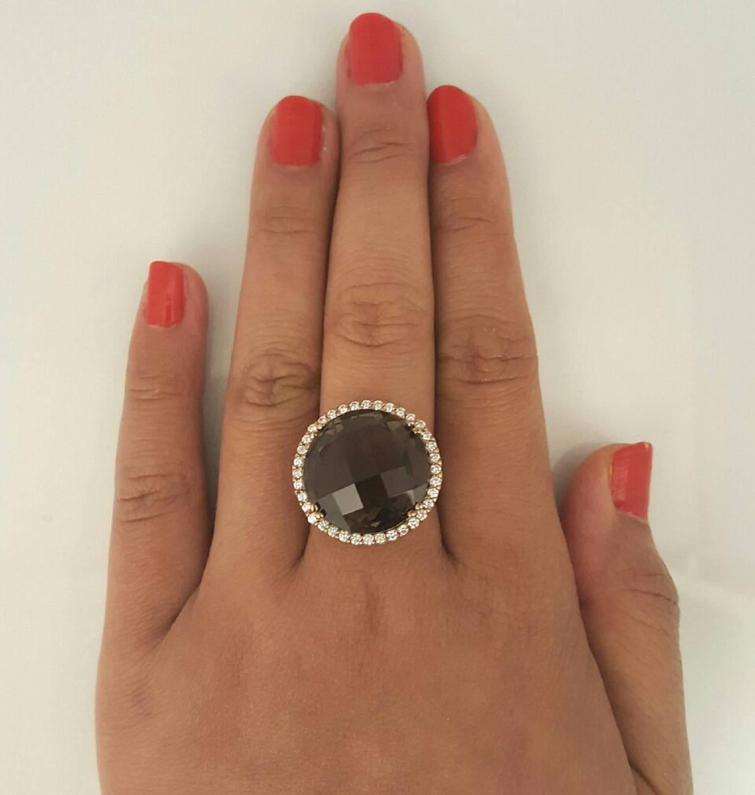 Women's Smokey Quartz Diamond Gold Ring 