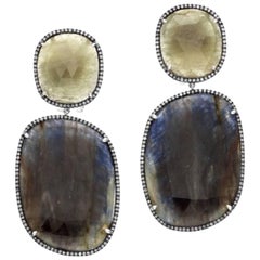 Emilio Jewelry 105.96 Carat Sliced Multi Sapphire Diamond Pave Earrings