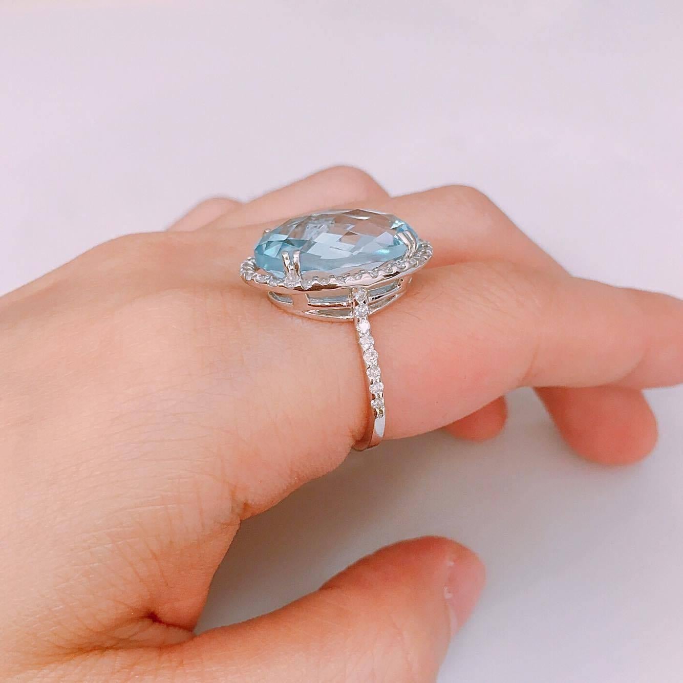 Modern Emilio Jewelry 15.27 Carat Blue Topaz Diamond Gold Oval Ring