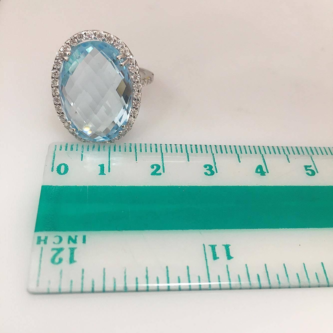 Women's Emilio Jewelry 15.27 Carat Blue Topaz Diamond Gold Oval Ring