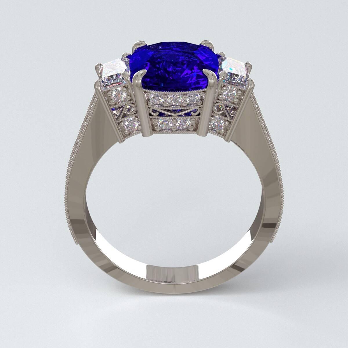 Emilio Jewelry 5.50 Carat Gem Quality Royal Blue Cushion Sapphire Diamond Ring In New Condition In New York, NY