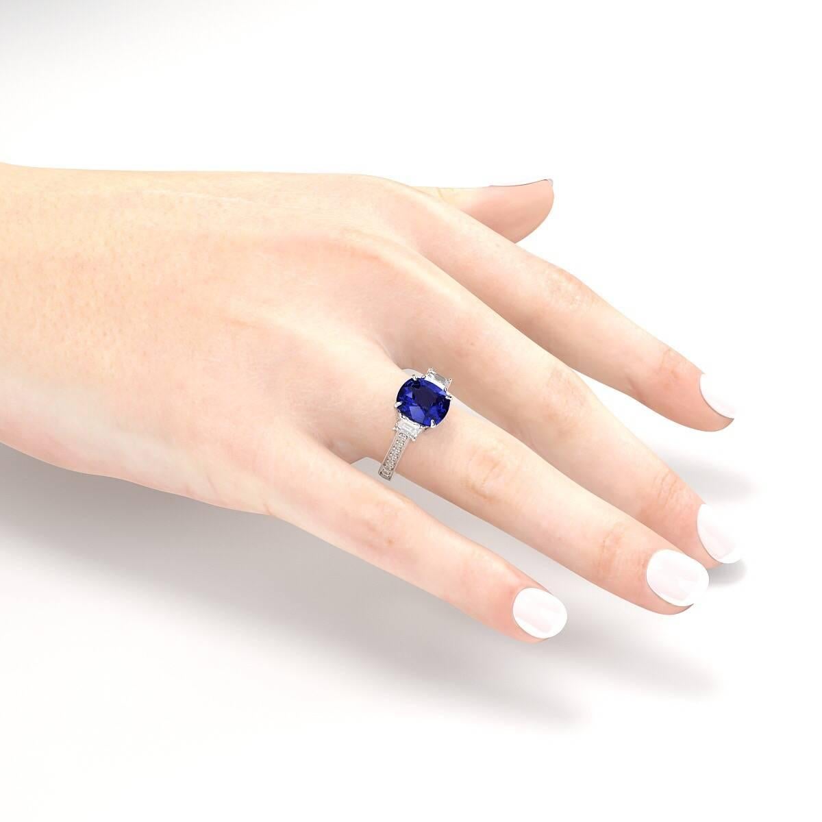 Emilio Jewelry 5.50 Carat Gem Quality Royal Blue Cushion Sapphire Diamond Ring 3