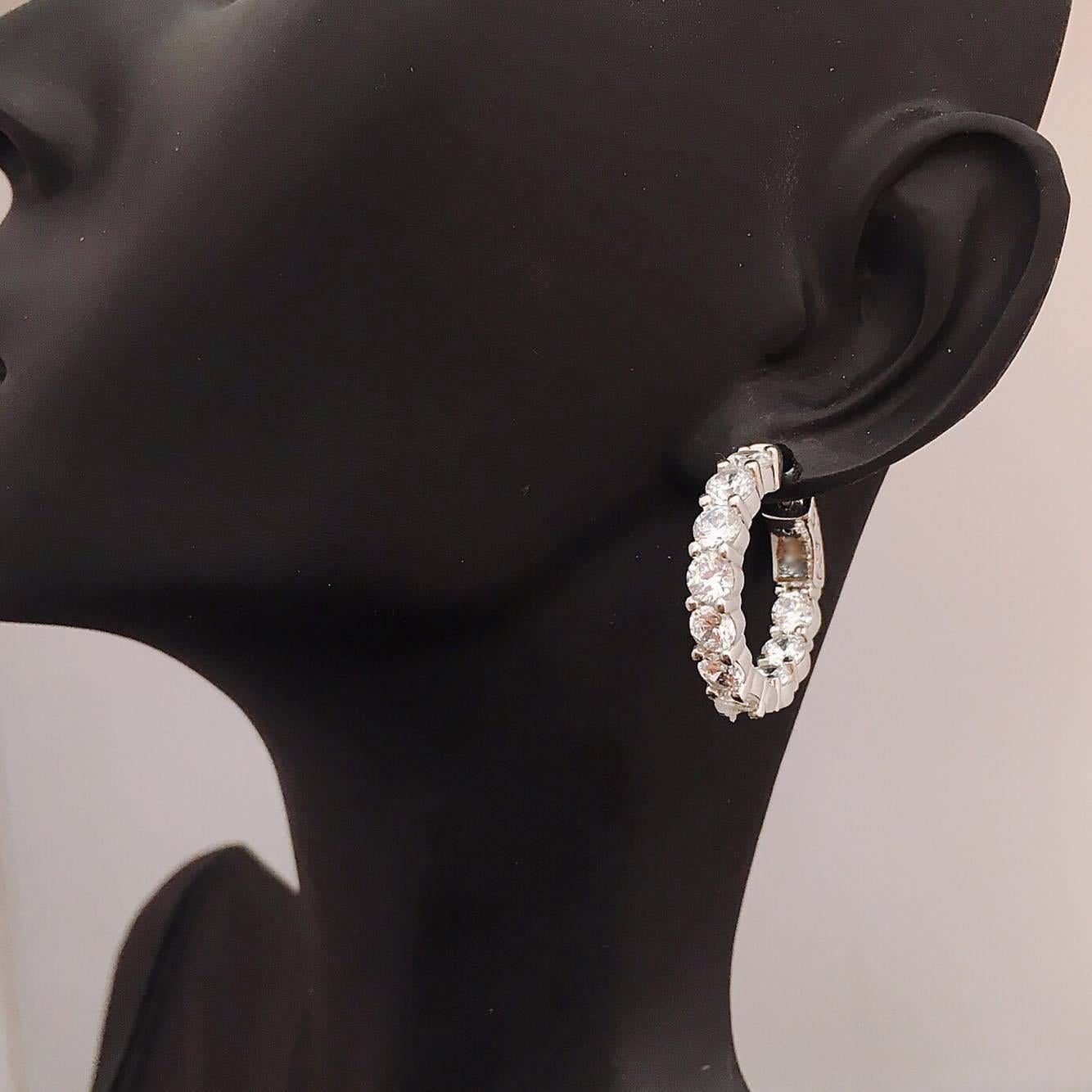 Emilio Jewelry Small Diameter Diamond Hoop Earrings 1