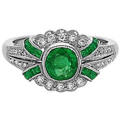 Emilio Jewelry Emerald Diamond Art Deco Style Ring