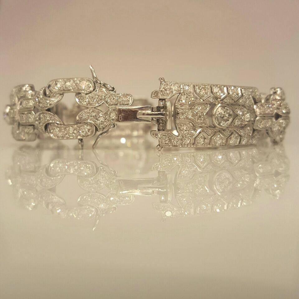 Round Cut Emilio Jewelry 10.00 Carat Art Deco Style Design Diamond Platinum Bracelet