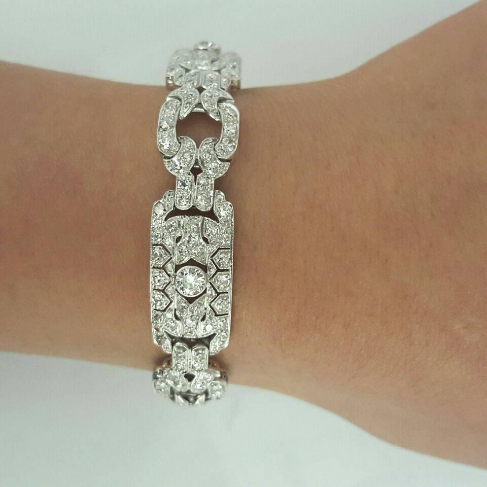 Women's Emilio Jewelry 10.00 Carat Art Deco Style Design Diamond Platinum Bracelet