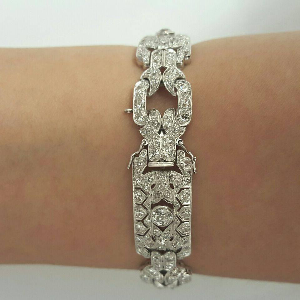 Emilio Jewelry 10.00 Carat Art Deco Style Design Diamond Platinum Bracelet 1