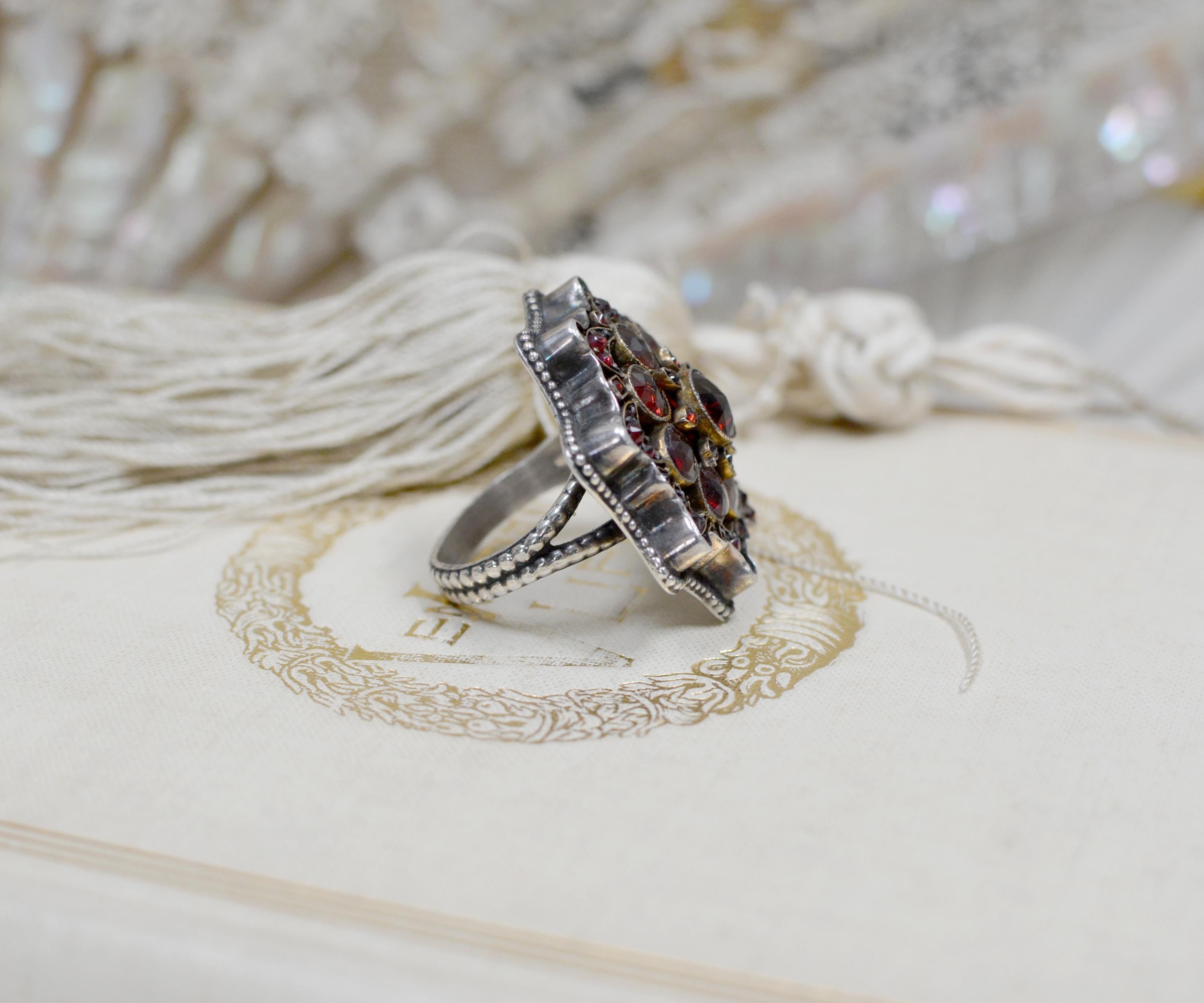 Women's or Men's Jill Garber Antique Victorian Style Rose Cut Bohemian Garnet Starburst Ring