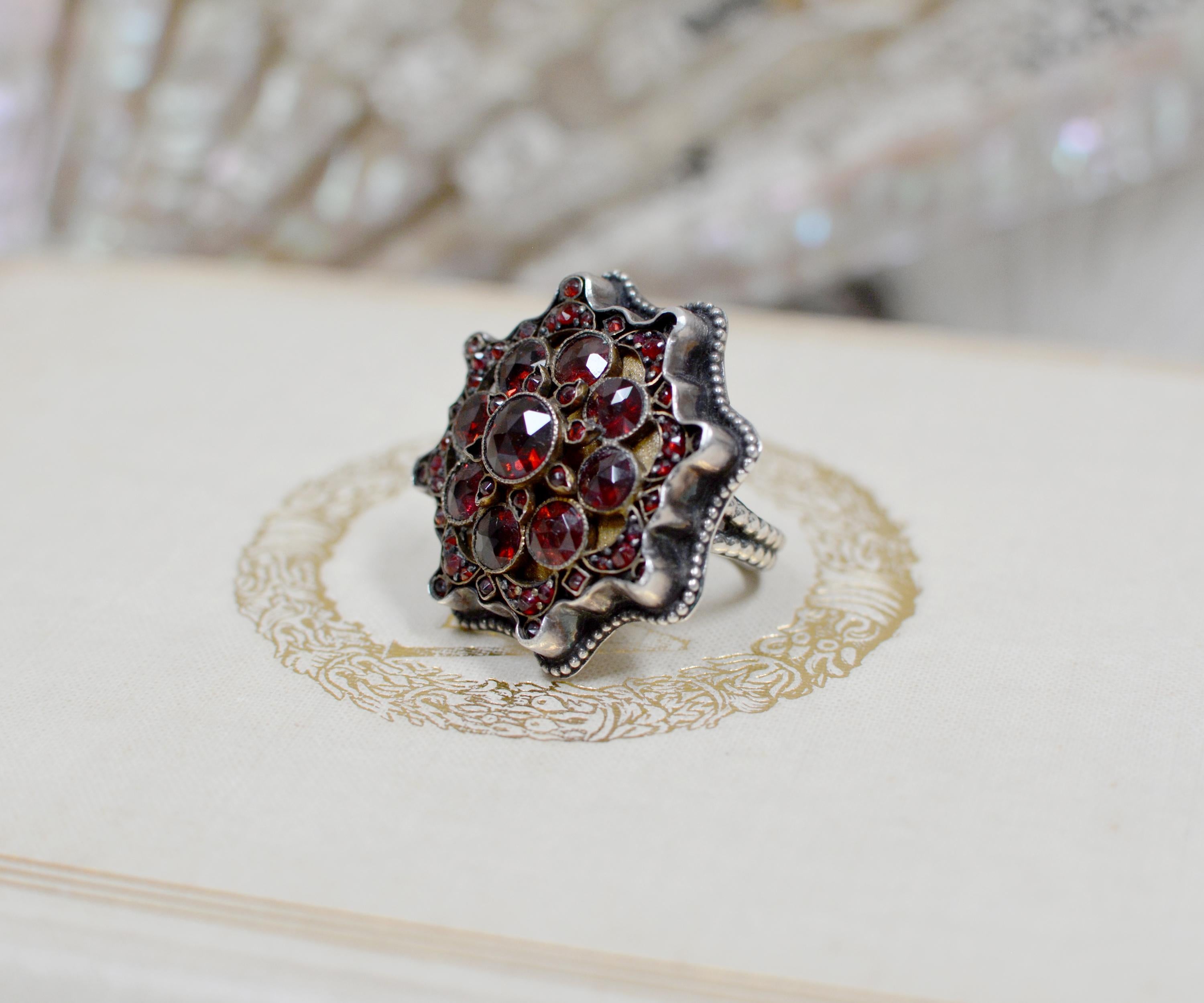 Jill Garber Antique Victorian Style Rose Cut Bohemian Garnet Starburst Ring 5
