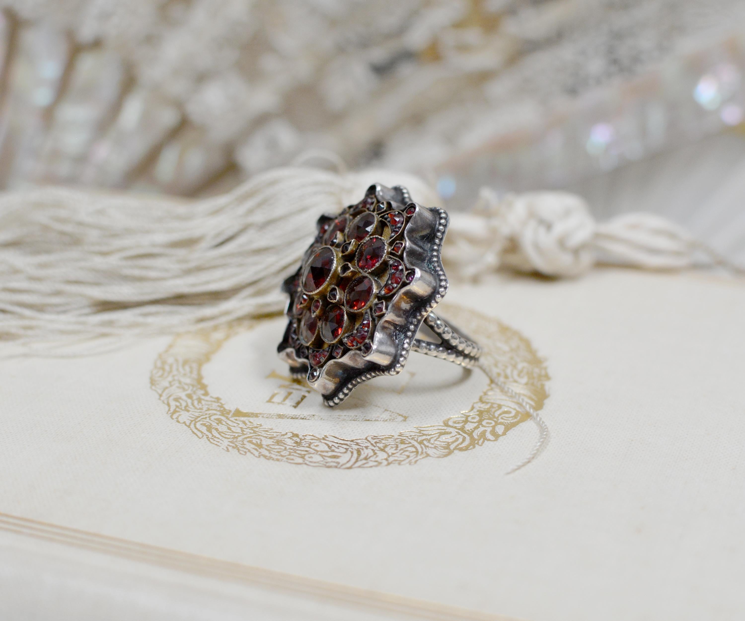 Jill Garber Antique Victorian Style Rose Cut Bohemian Garnet Starburst Ring 6