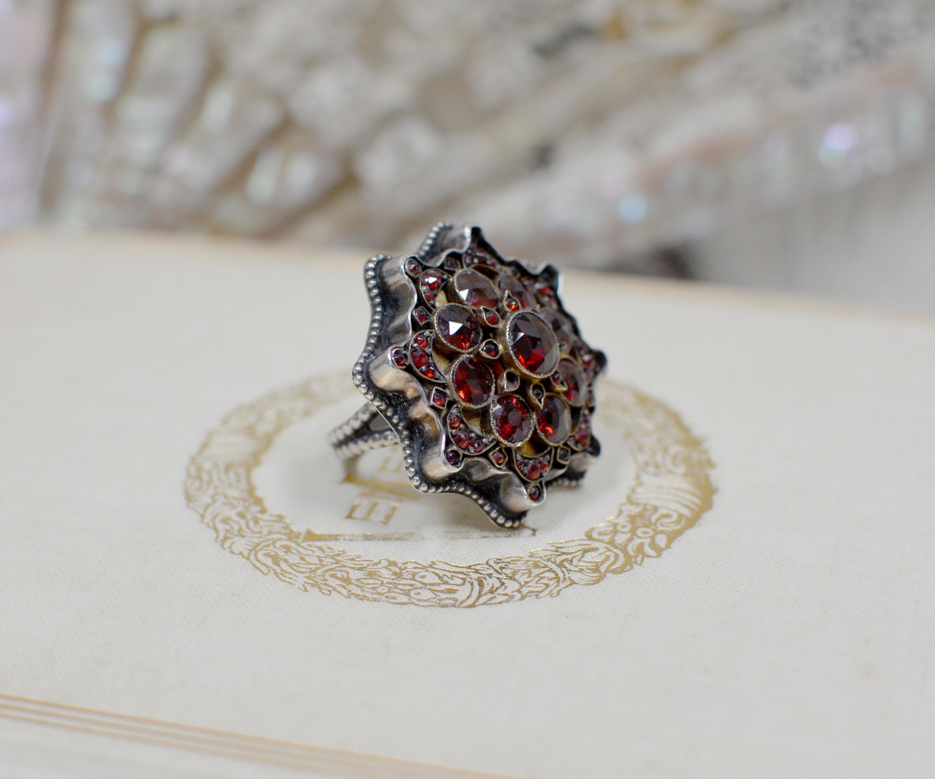 Jill Garber Antique Victorian Style Rose Cut Bohemian Garnet Starburst Ring 7