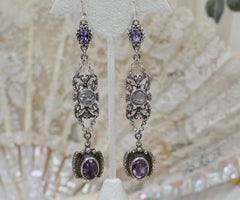 Jill Garber Amethyst Drop Earrings with Antique French Sacred Heart Medals