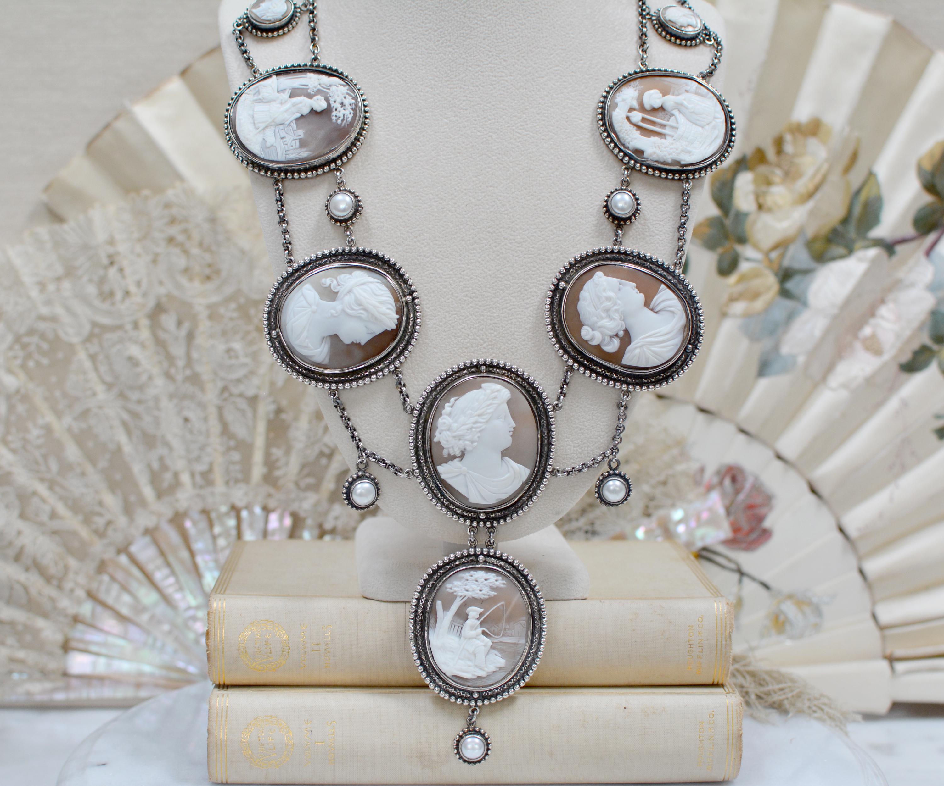 Jill Garber Elizabethan Style Halskette der Götter mit Kamee-Suite aus dem 19. Jahrhundert (Ovalschliff) im Angebot