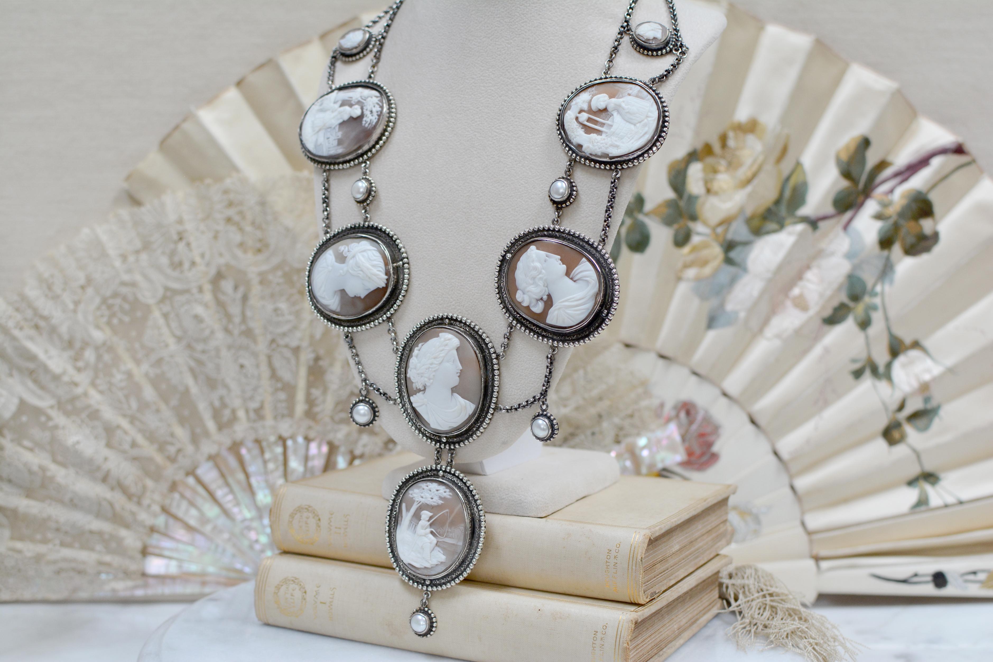 Oval Cut Jill Garber Elizabethan Style Necklace of the Gods with 19th Century Cameo Suite For Sale