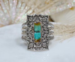 Jill Garber French Rococo Cuff with Figural Chinoiserie Relief and Turquoise