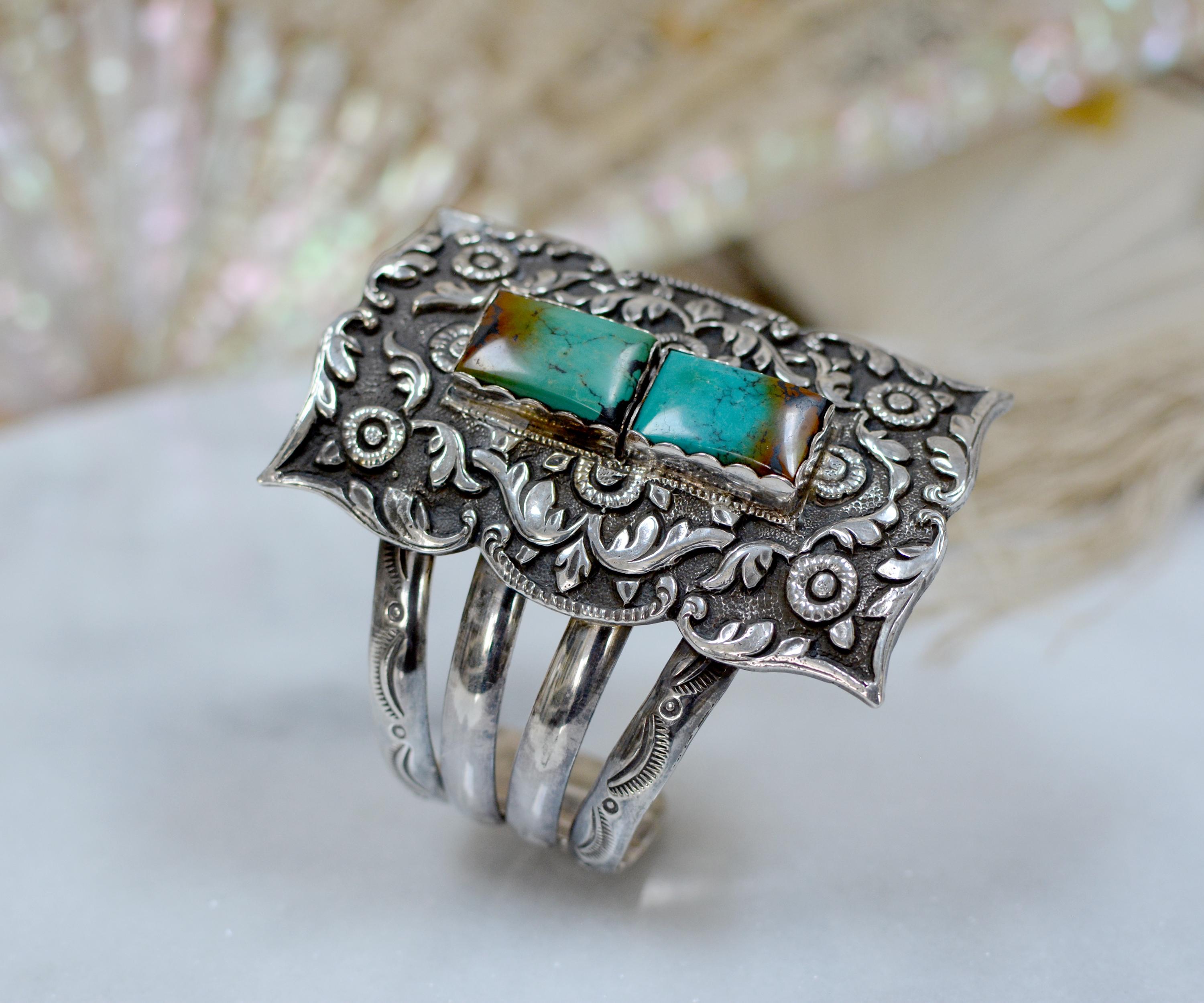 Jill Garber French Rococo Cuff with Figural Chinoiserie Relief and Turquoise 1