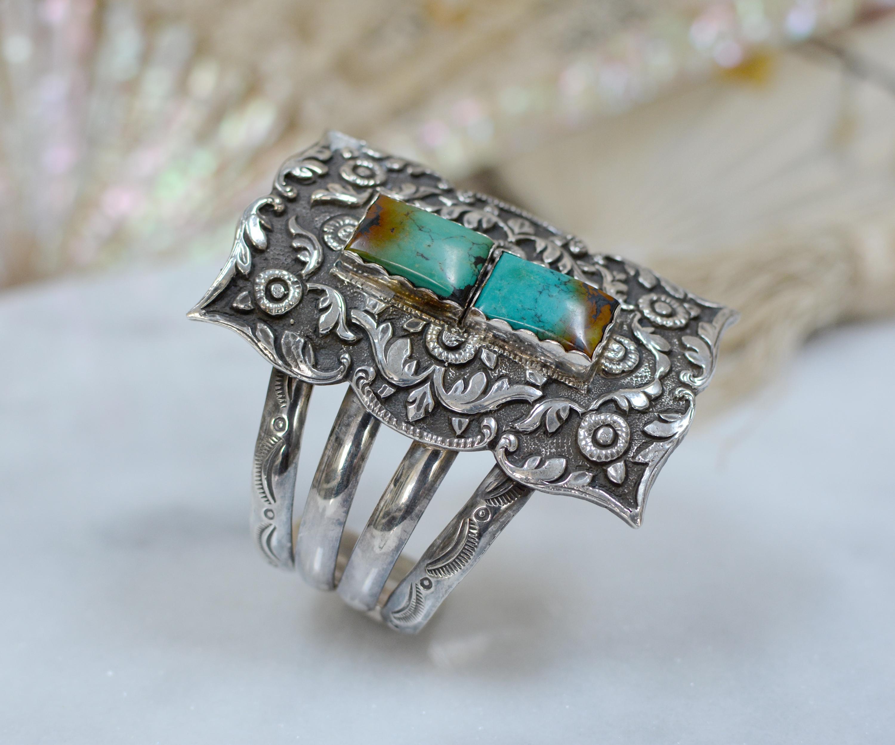 Jill Garber French Rococo Cuff with Figural Chinoiserie Relief and Turquoise 2