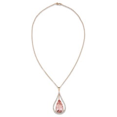 21.94 Carat Pear Shaped Pink Morganite and Diamond Pendant