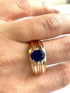 1.57 Carat Blue Sapphire and Diamond Men's Ring