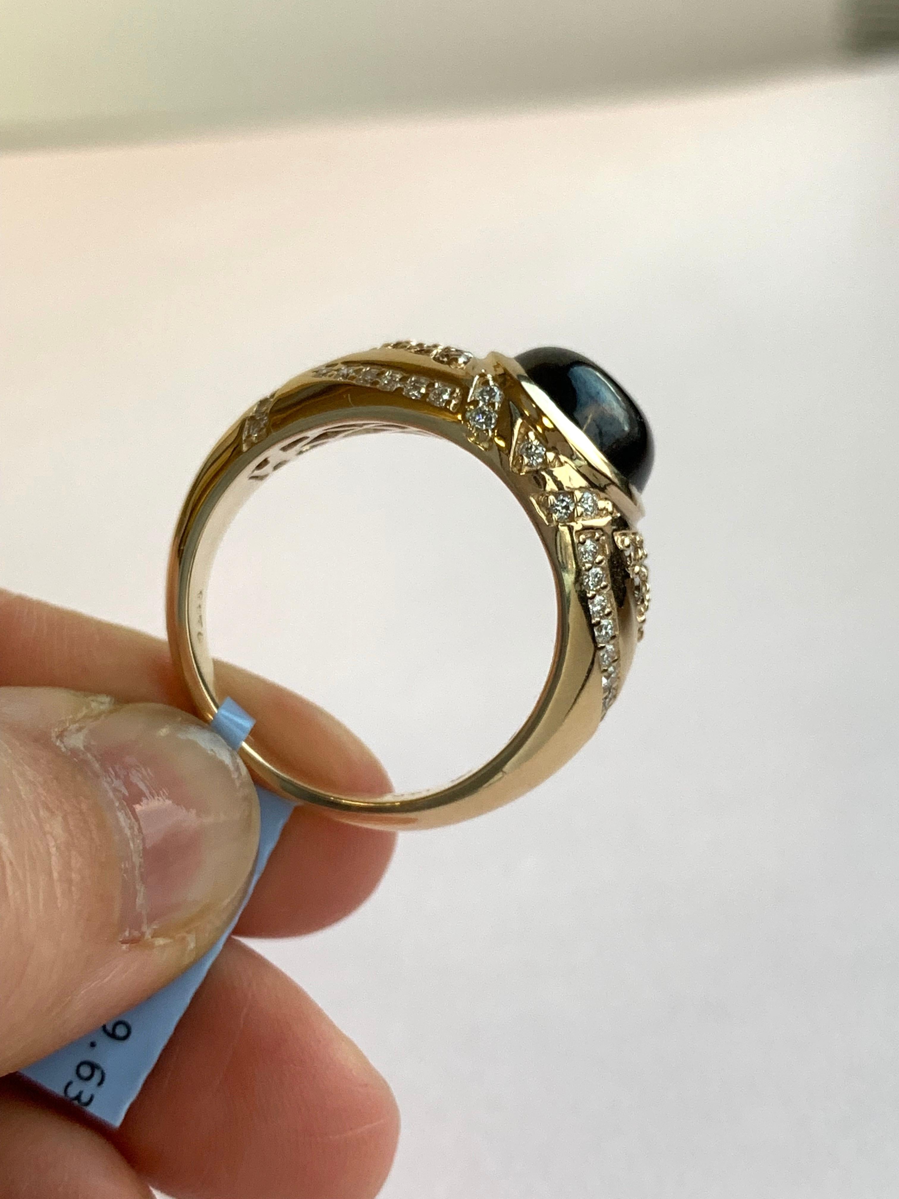 Contemporary 9.63 Carat Star Sapphire and Diamond Men’s Ring