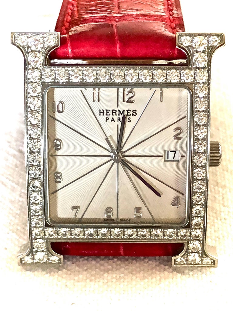 Hermes Stainless Steel Diamond Heure H Watch For Sale at 1stDibs