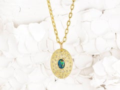 Large Solid Australian Opal, Diamond and 18 Karat Gold Pendant Necklace