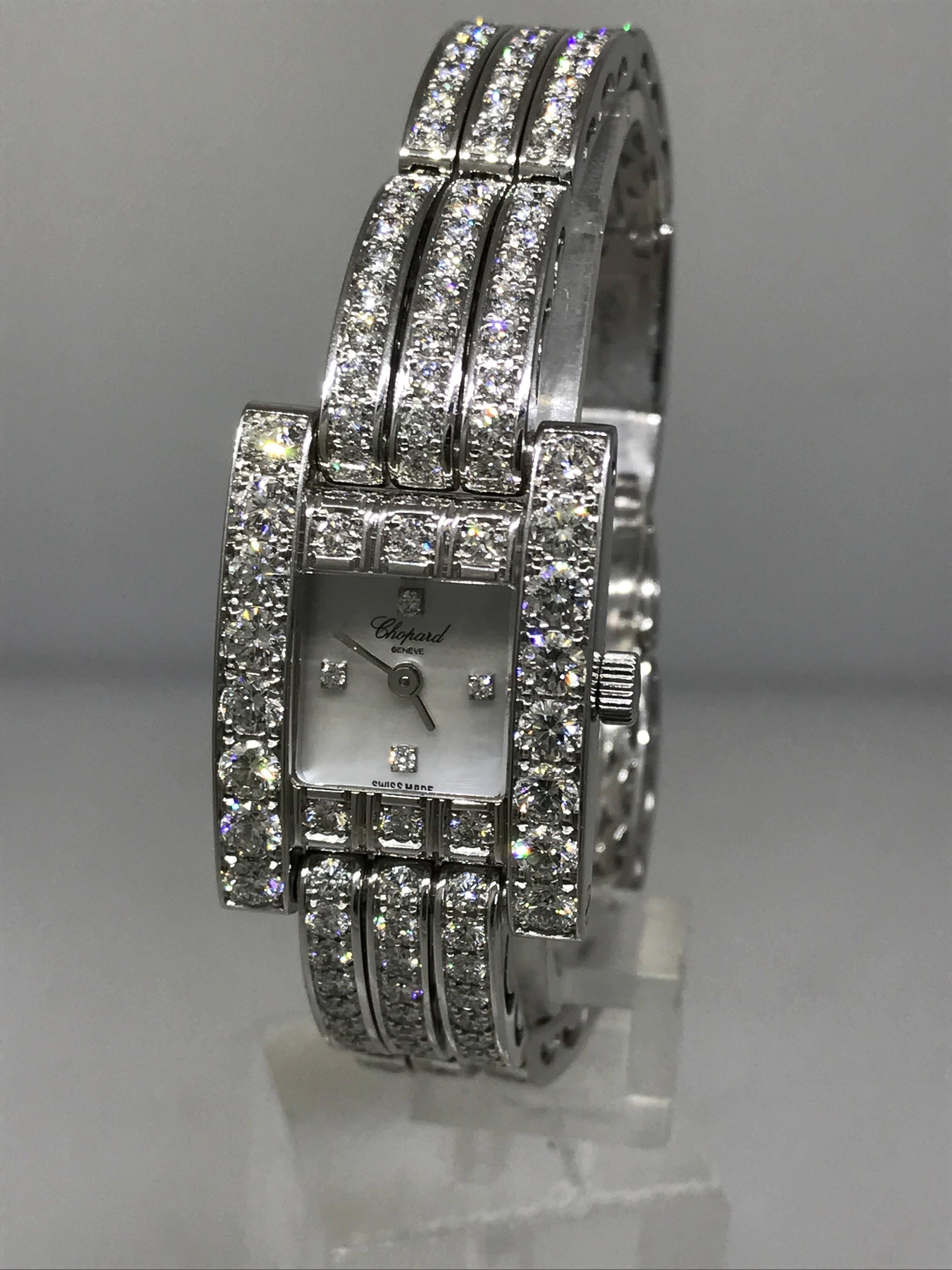 Chopard H Watch Ladies Full Diamond Case and Bracelet In Excellent Condition For Sale In New York, NY