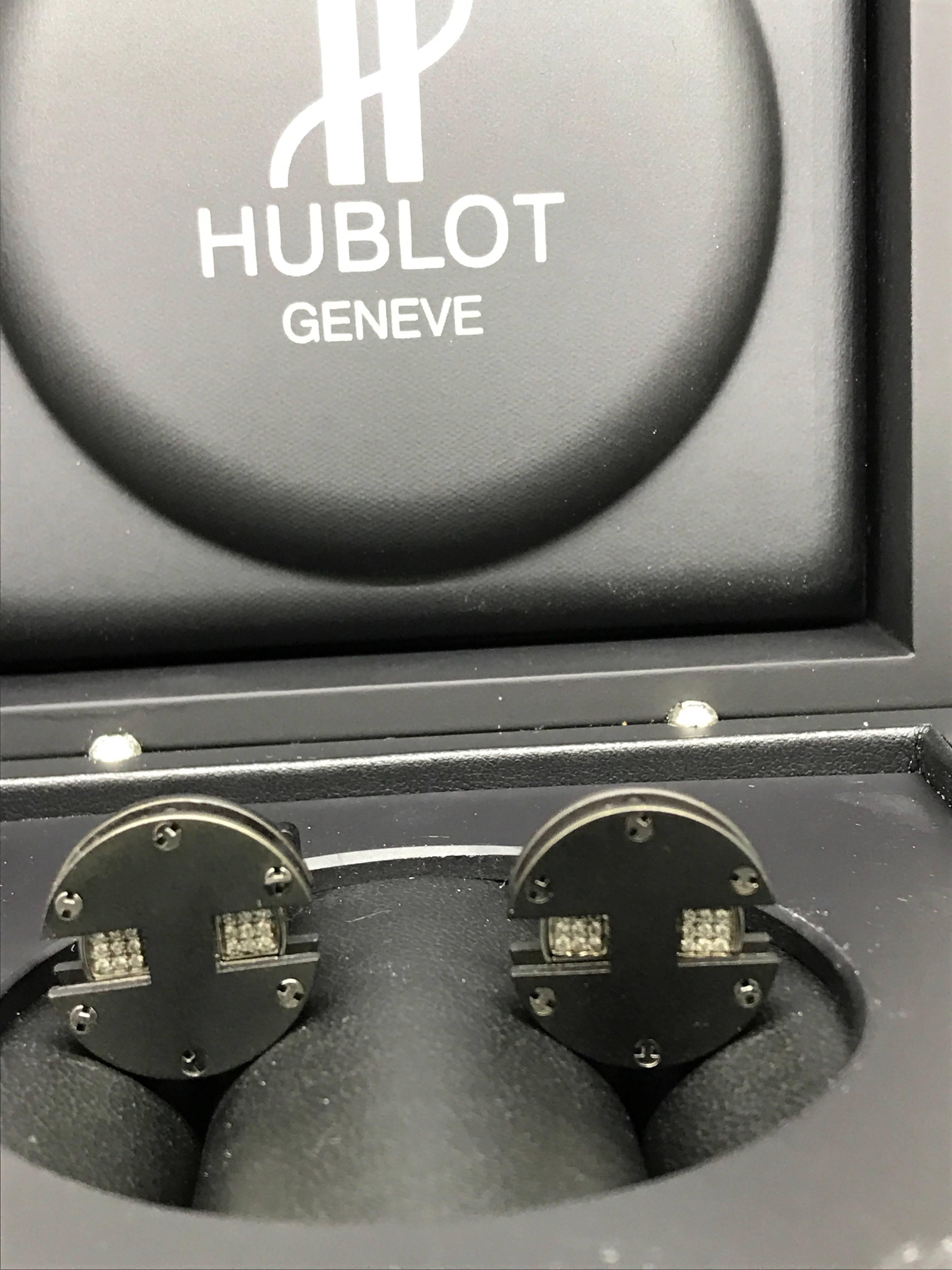 Hublot King Power Titanium and Diamond Rotating Men's Cufflinks Brand New In New Condition For Sale In New York, NY