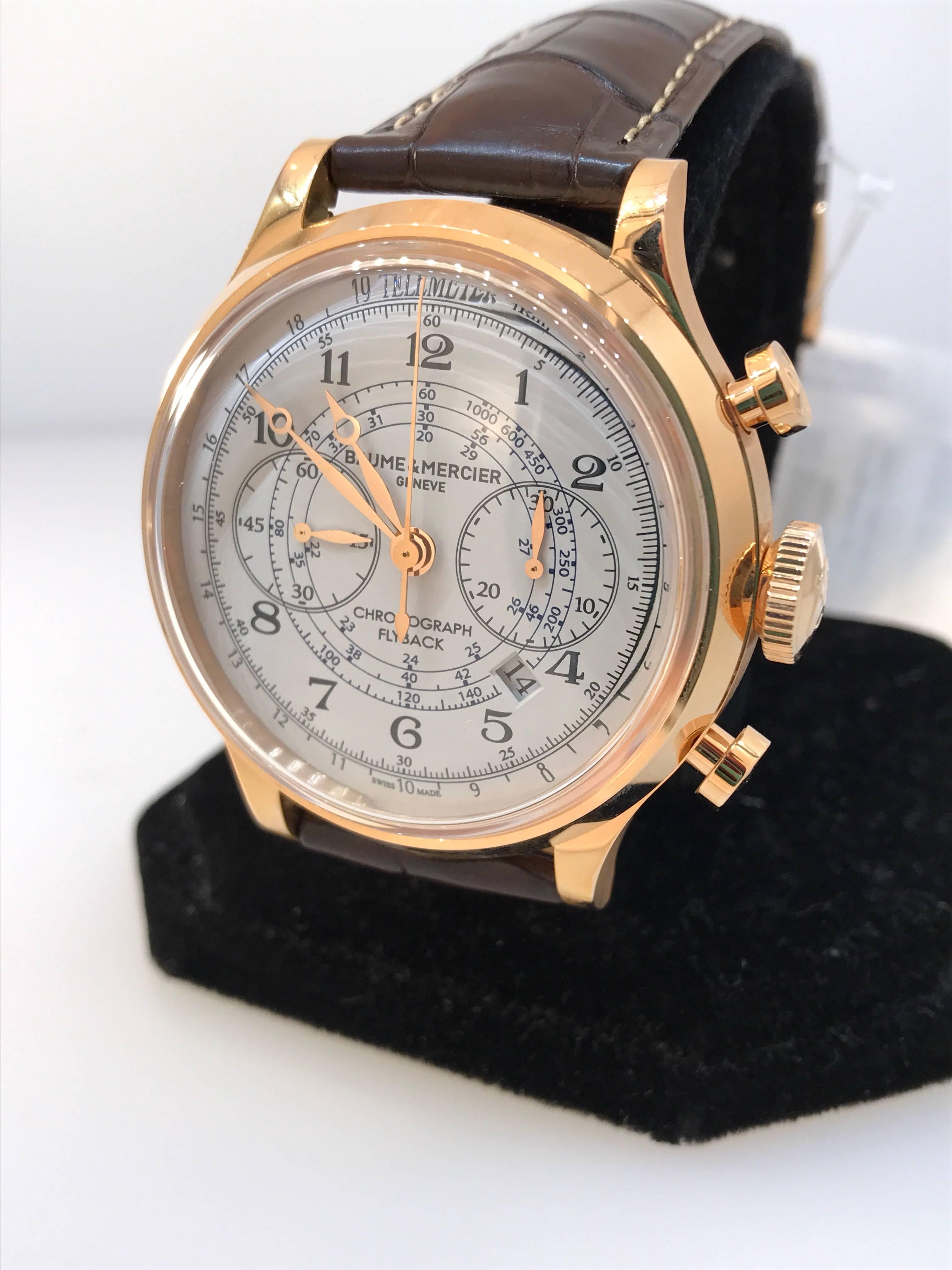 Baume and Mercier Rose Gold Capeland Flyback automatic Wristwatch In New Condition In New York, NY