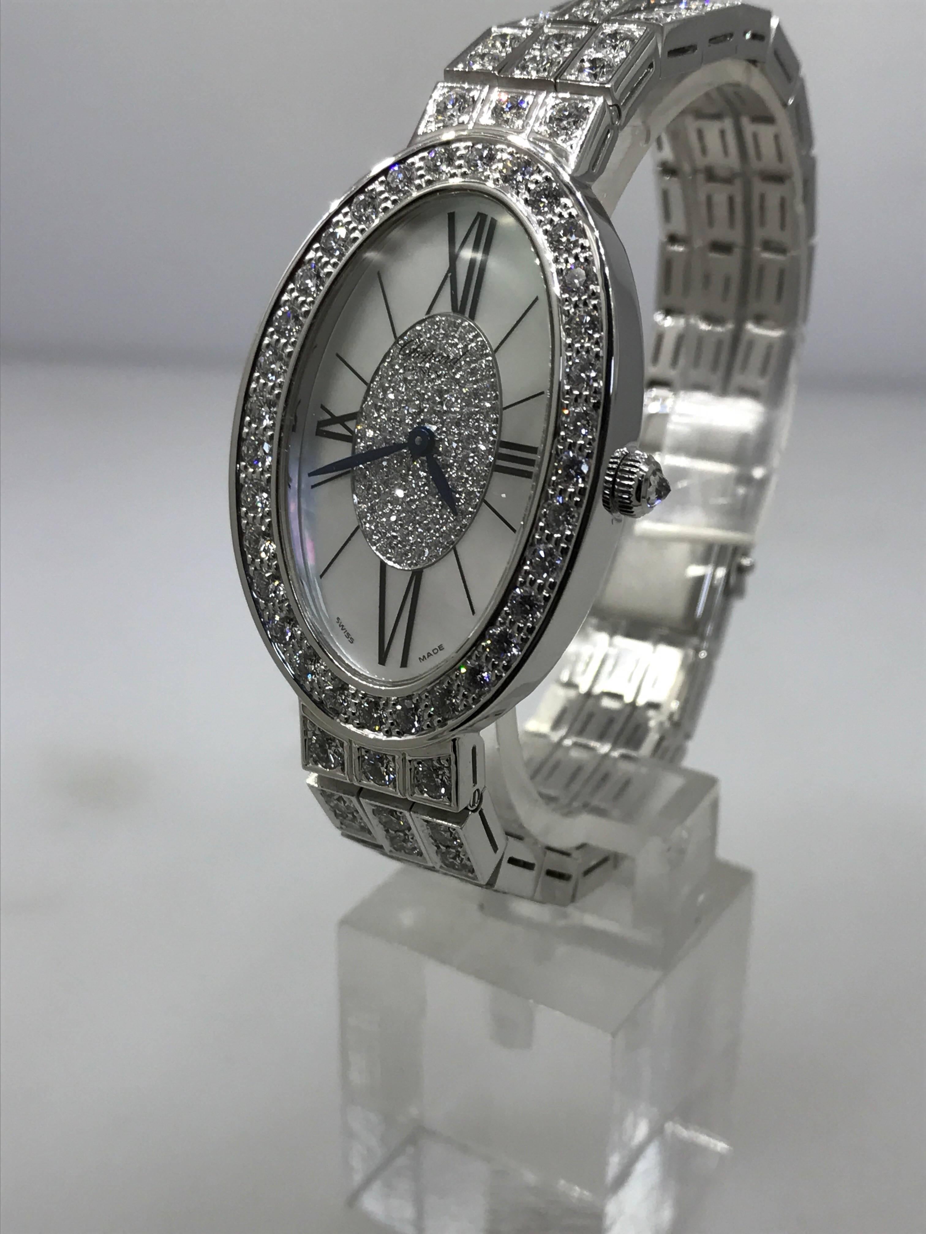 Chopard Ladies White Gold Pave Diamond Les Classiques Oval Wristwatch  For Sale 3