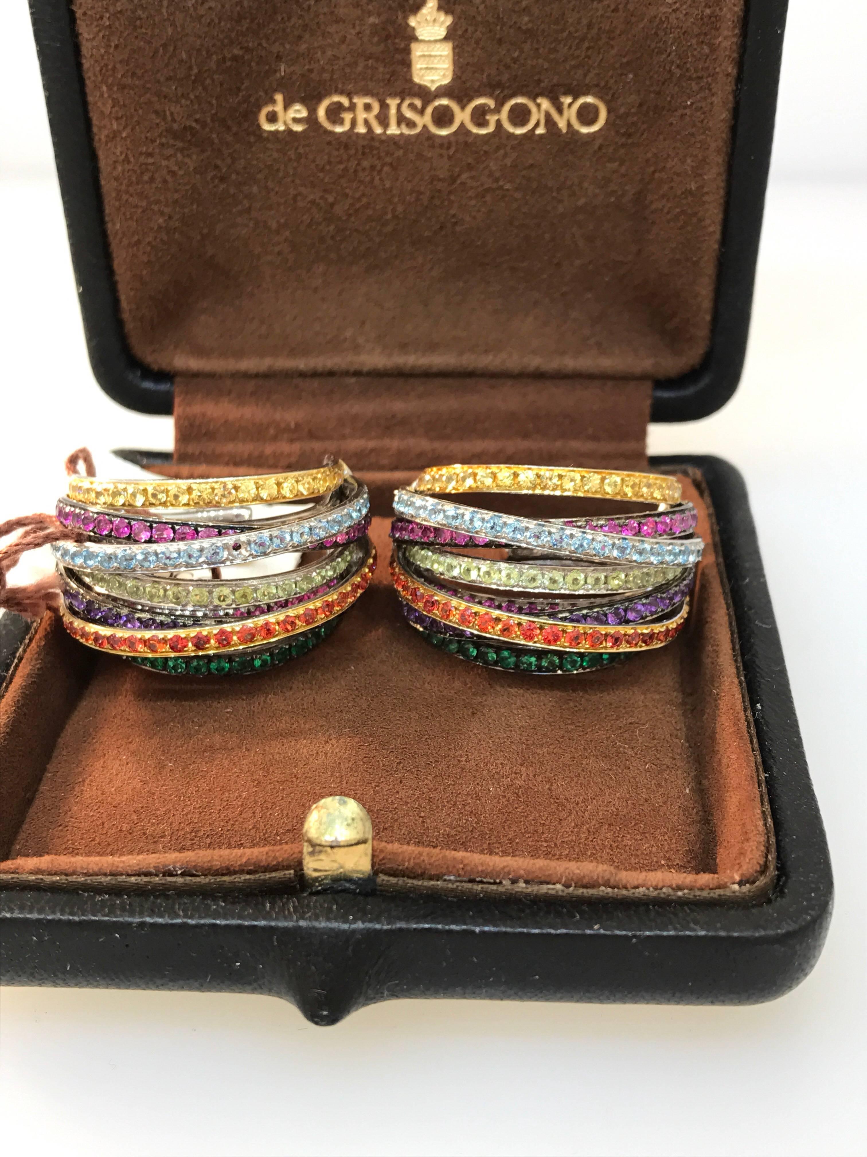 De Grisogono Allegra Earrings

Model Number 14022/08

100% Authentic

New / Old Stock

Comes with a generic earrings box

18 Karat white gold

Earrings set with multiple colored stones

Can fasten as butterfly or just clip-on

Retails for $32,900
