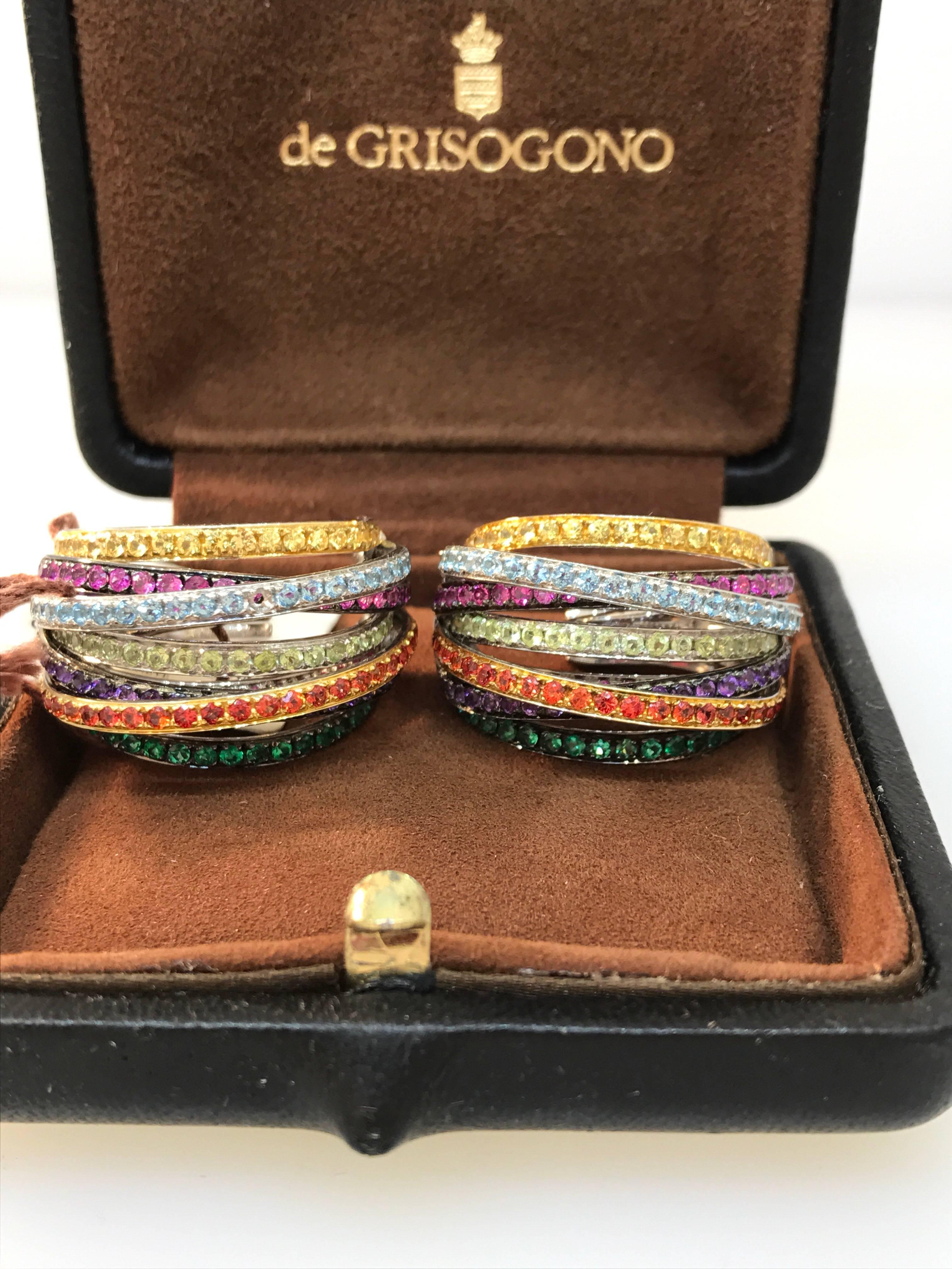 De Grisogono Allegra 18 Karat White Gold Colorful Stones Earrings In Excellent Condition In New York, NY