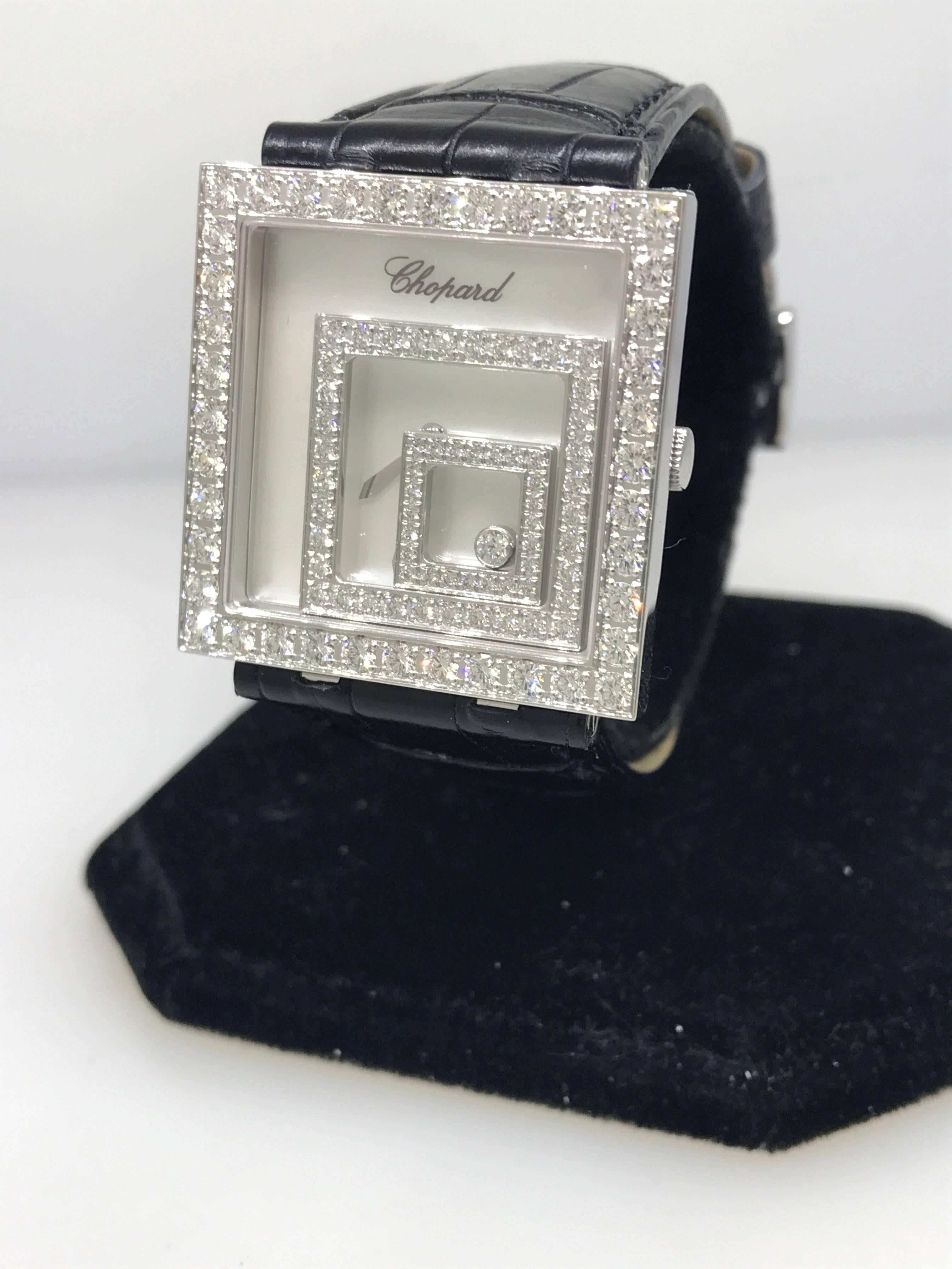 Chopard Ladies White Gold Happy Spirit Square Wristwatch Ref 20/7196 In New Condition In New York, NY
