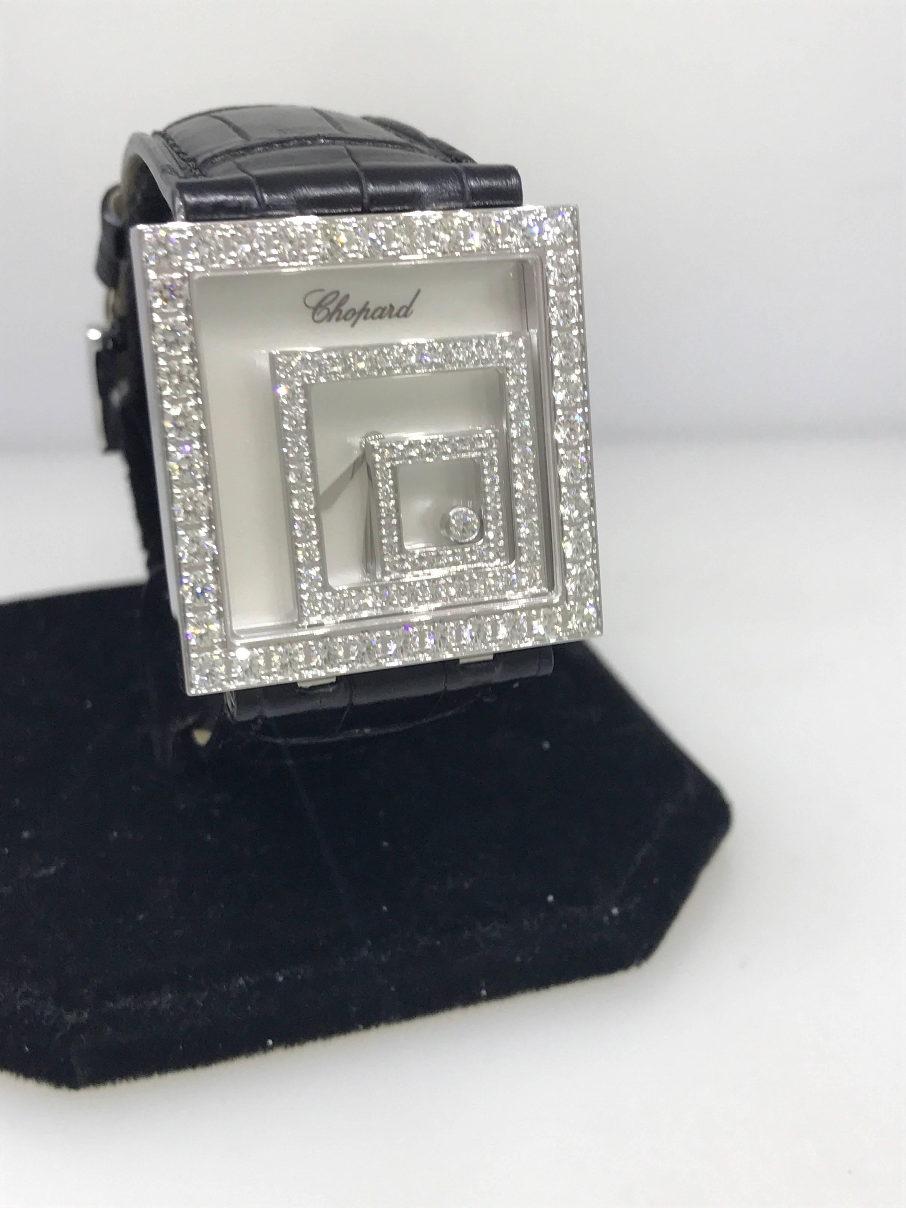 Women's or Men's Chopard Ladies White Gold Happy Spirit Square Wristwatch Ref 20/7196